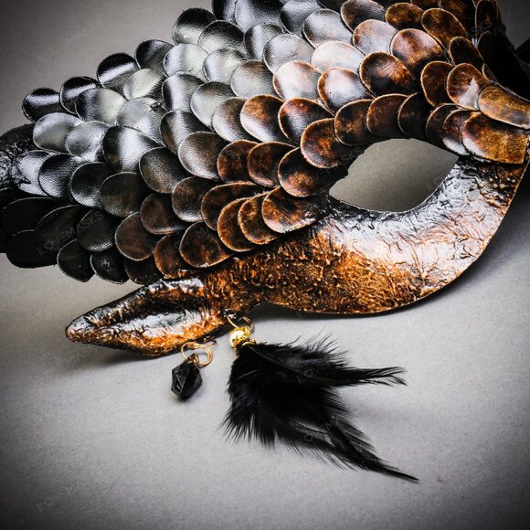 Brown Krampus Horns Brown Squama Animal Devil Halloween Masquerade Party Mask - Picture 4 of 5